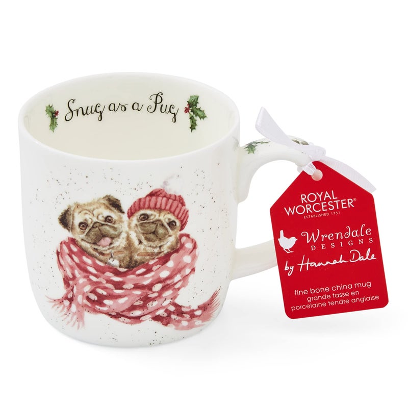 Royal Worcester Wrendale Designs 14 oz Mug, Snug As A Pug with Dog Illustration - Floral Animal Mug for Cottagecore Kitchens - Microwave, Dishwasher, Freezer Safe Fine Bone China Drinkware - Image 1